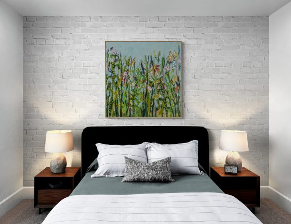 show wildflower painting called let it grow on a bedroom wall